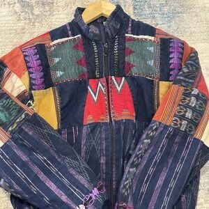 Vintage 80s 90s Patchwork Southwestern Boho Tapestry Jacket‎ Women's Small